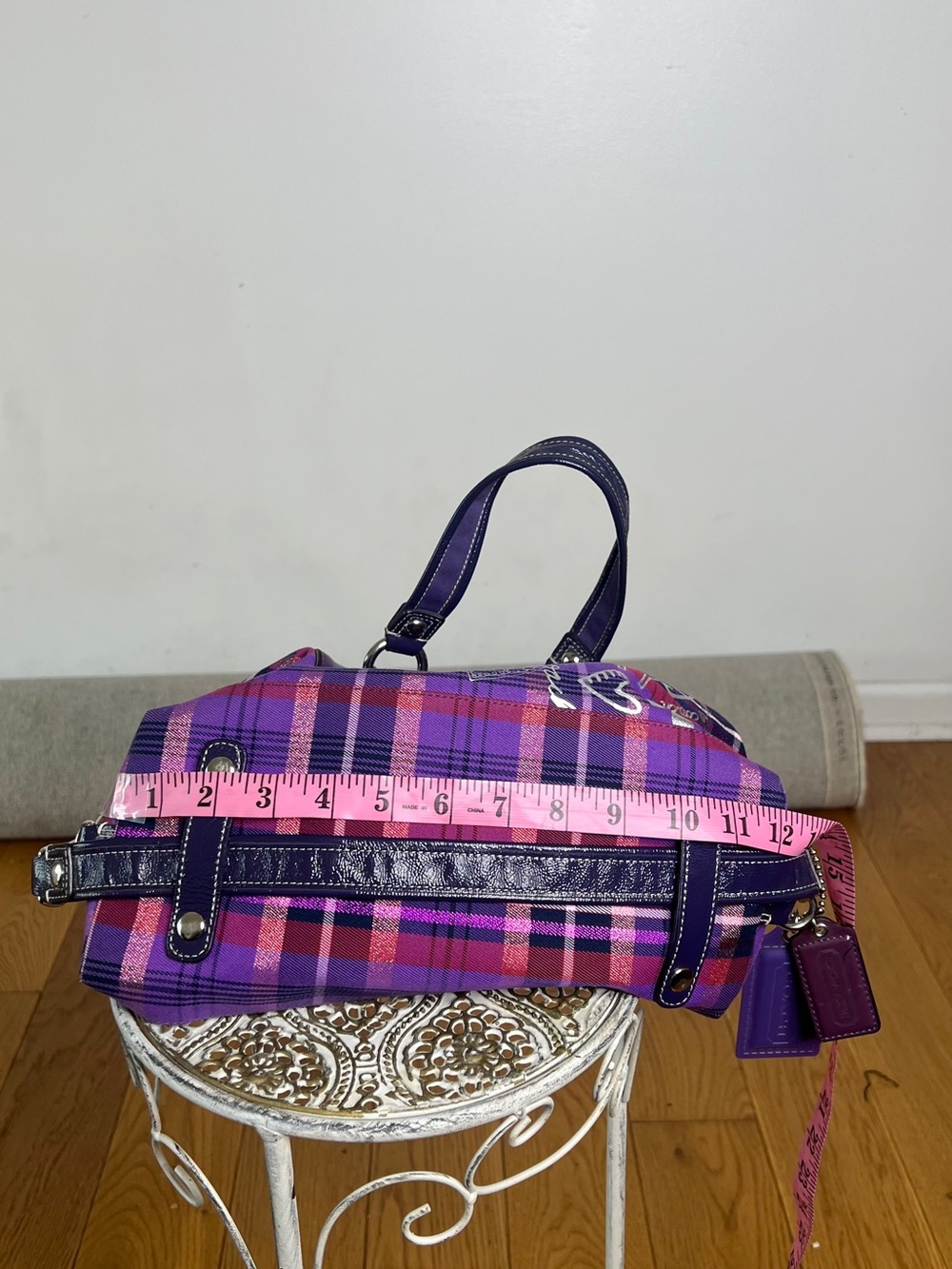 Coach Purple Plaid Satchel with Pink Accents - Picture 10 of 10